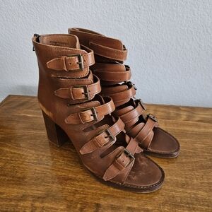 Vintage Brown Multi-Buckle Heeled Booties